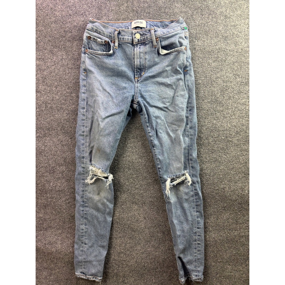 Agolde Skinny Jeans Womens 25 Blue Distressed Knee High Rise Denim